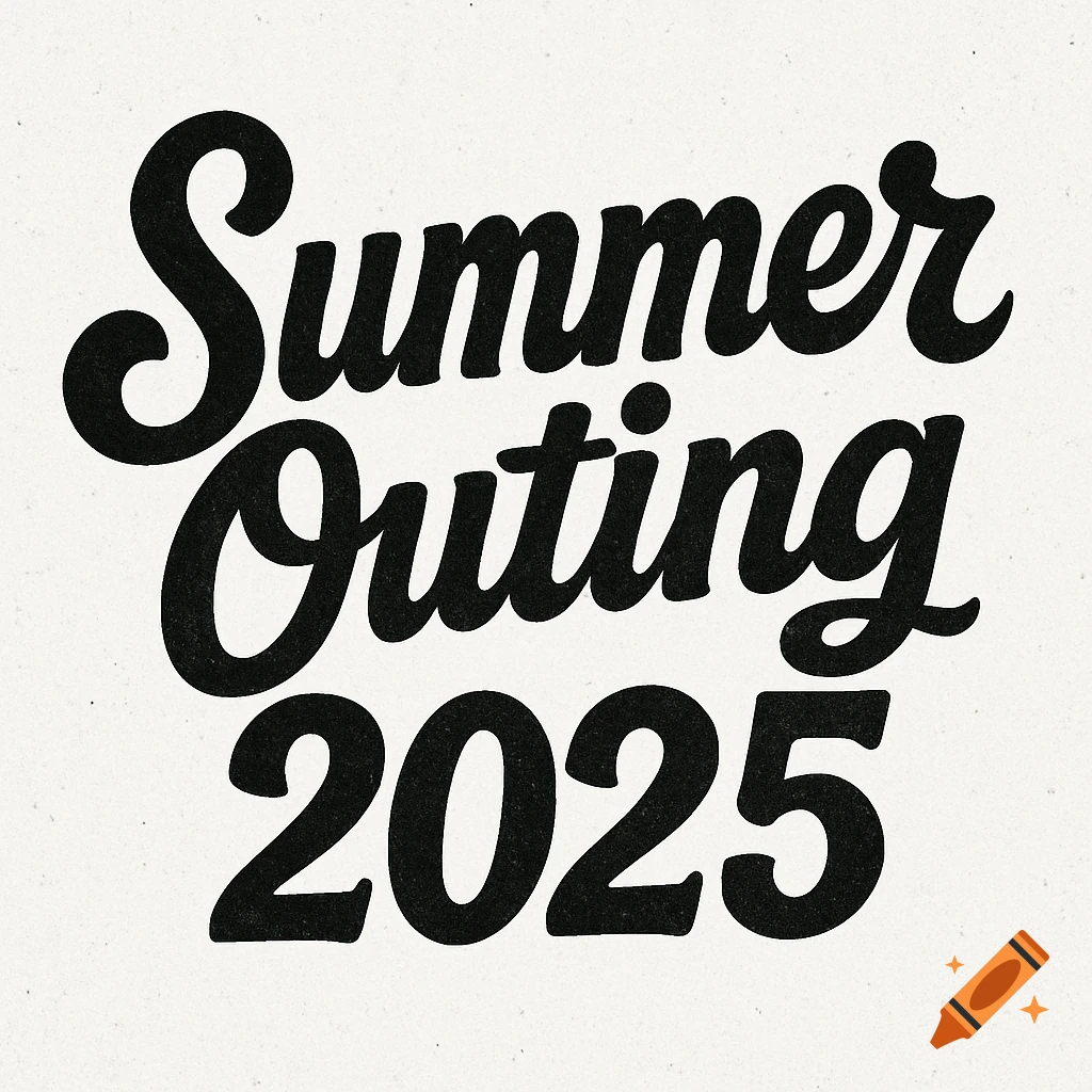 Black lettering for 'Summer Outing 2025' on a textured white background.