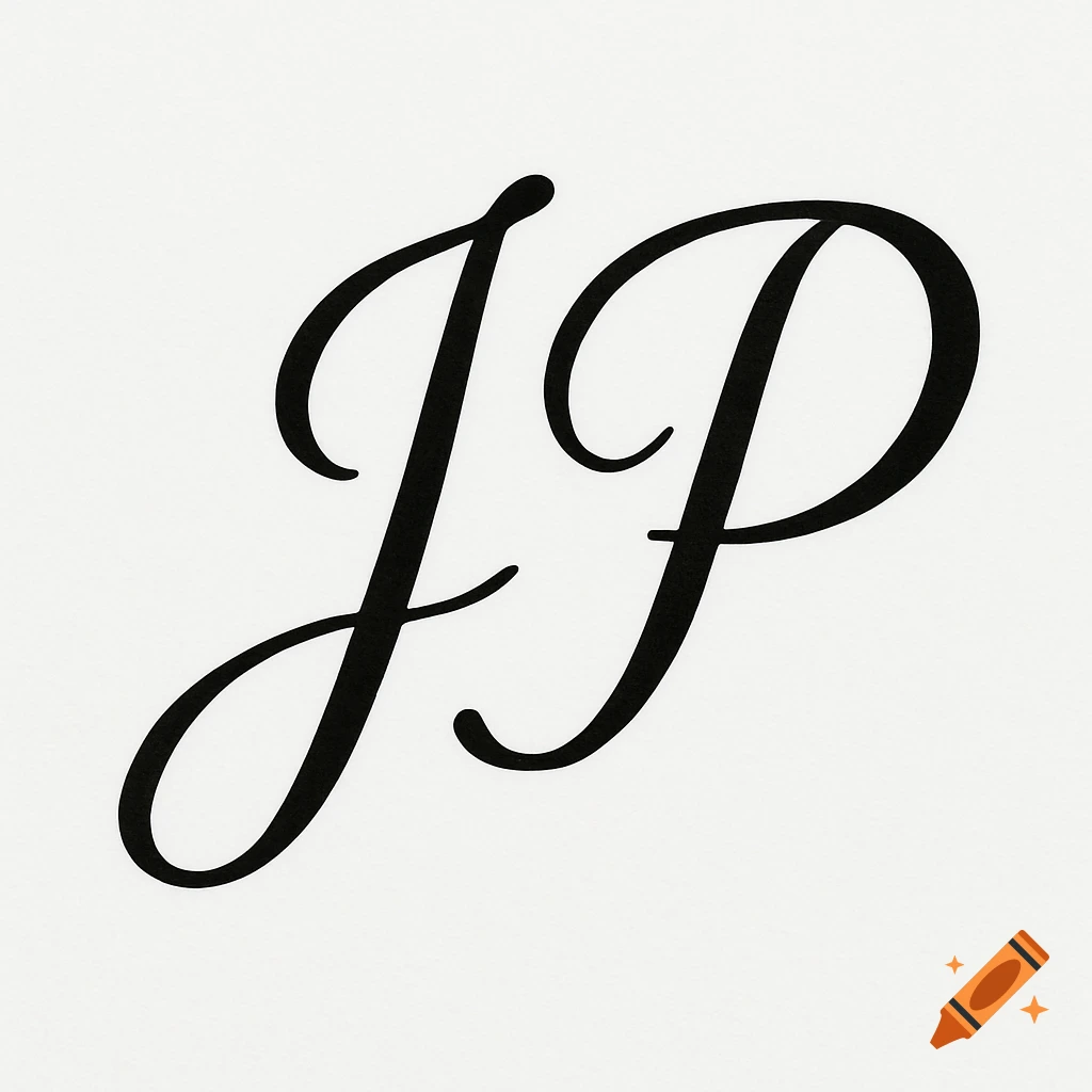 Black cursive letters JP on a white background