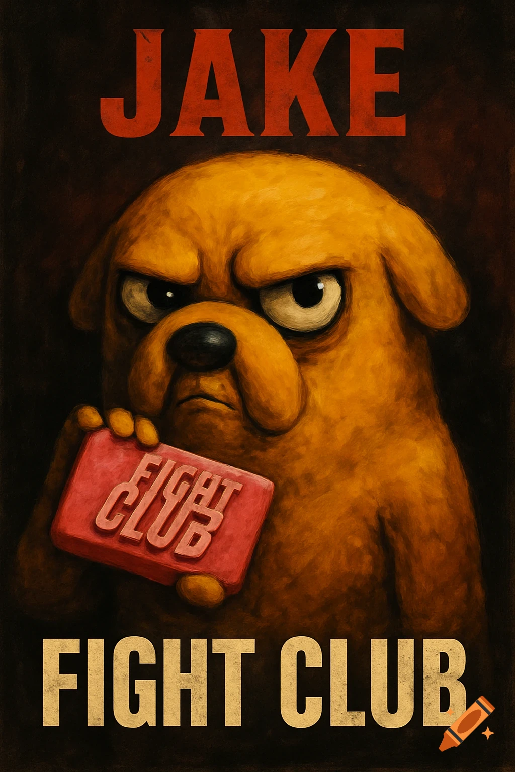 Jake the Dog in the style of the Fight Club movie poster, holding soap. Text reads 'JAKE' and 'FIGHT CLUB'.