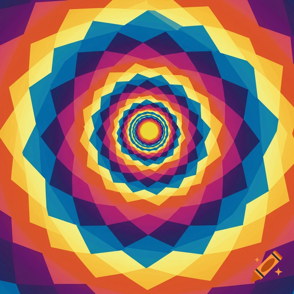 A colorful abstract geometric pattern creating an optical illusion effect.
