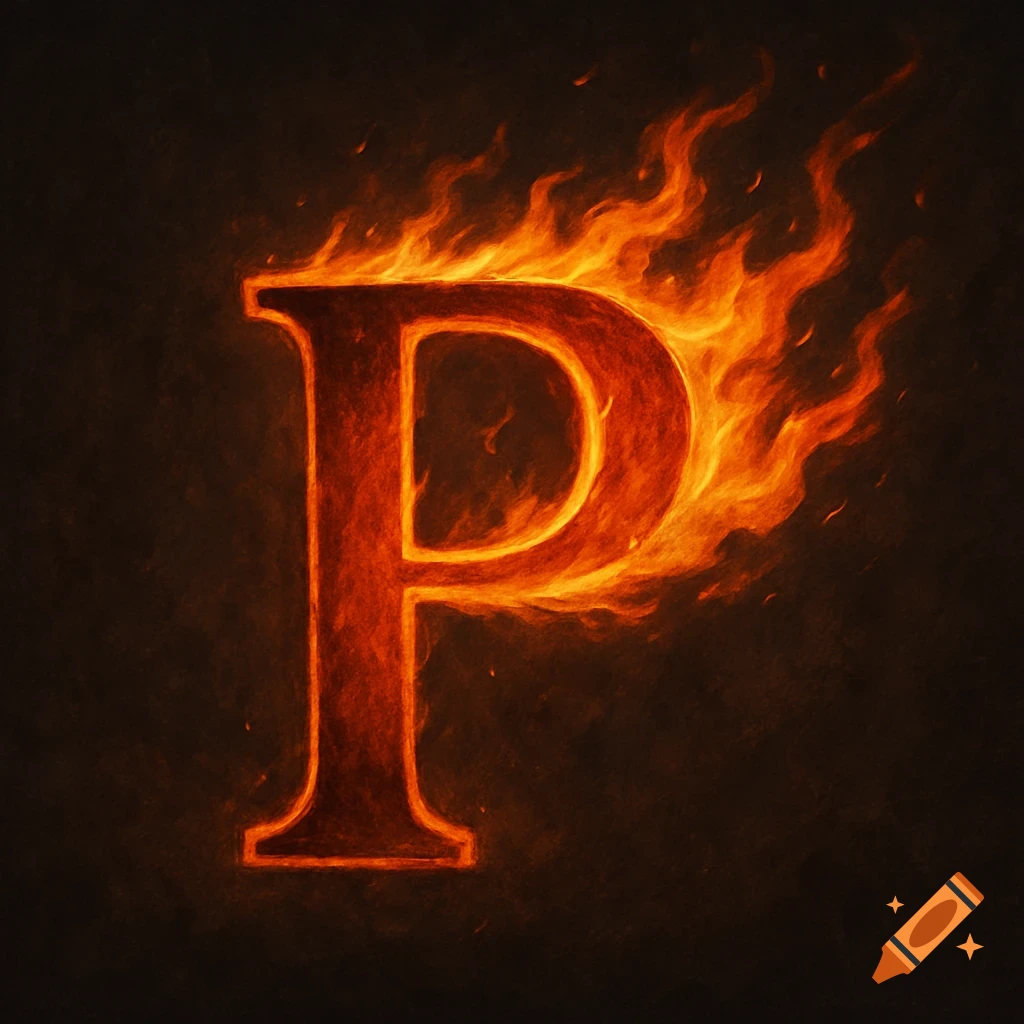 Letter P engulfed in flames