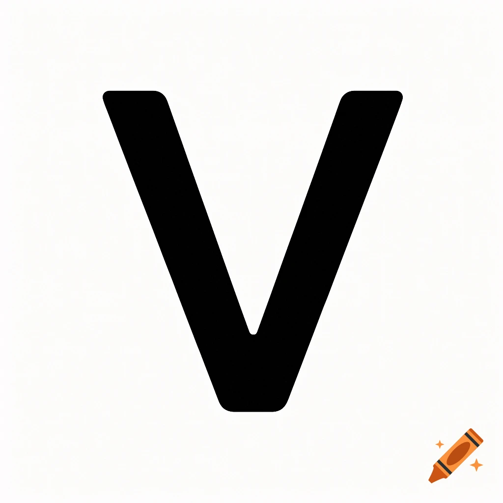 Large black letter V on a white background