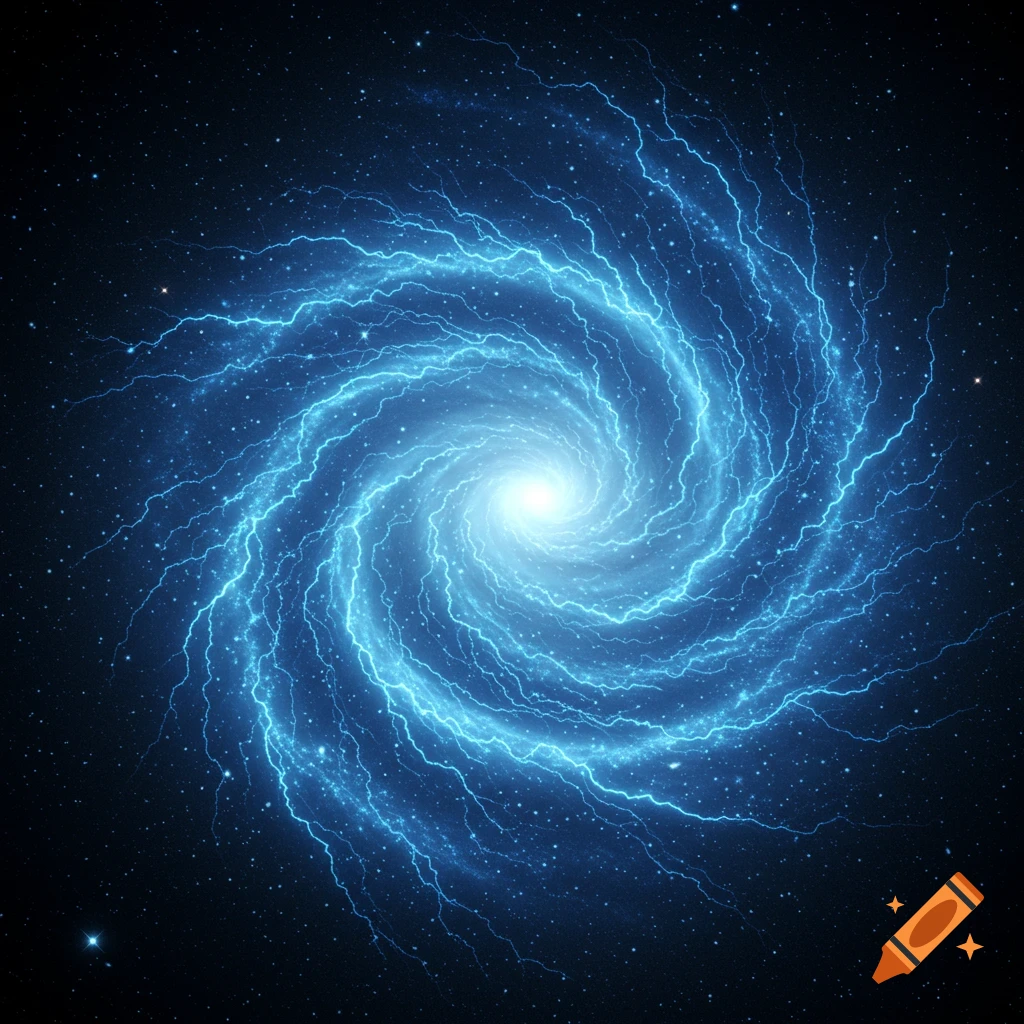 Blue glowing spiral vortex of lightning in space.