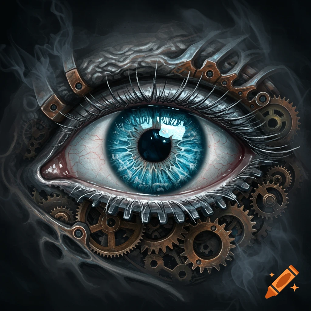 Detailed steampunk mechanical eye with gears