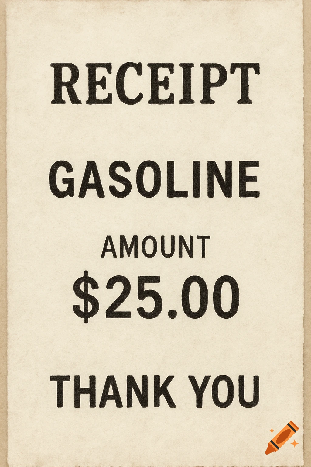 A receipt for a gasoline purchase showing an amount of $25.00.