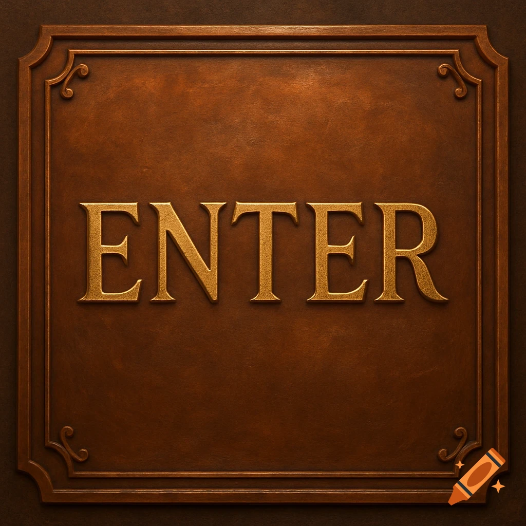An elegant copper plaque with golden text that reads 'ENTER'.