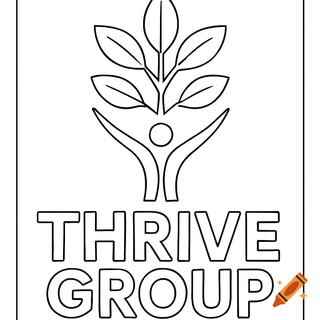 Black and white coloring page logo for Thrive Group