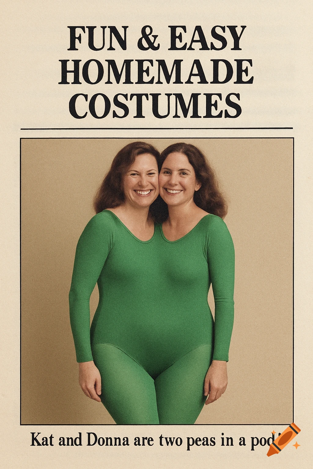 Magazine cover showing two women with one body in a green suit, labeled "FUN & EASY HOMEMADE COSTUMES".