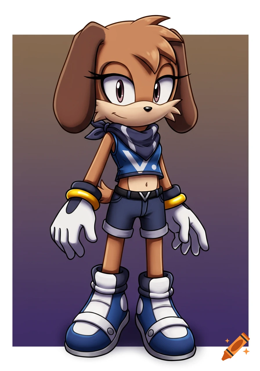 A female Sonic-style brown dog character in a crop top and shorts.