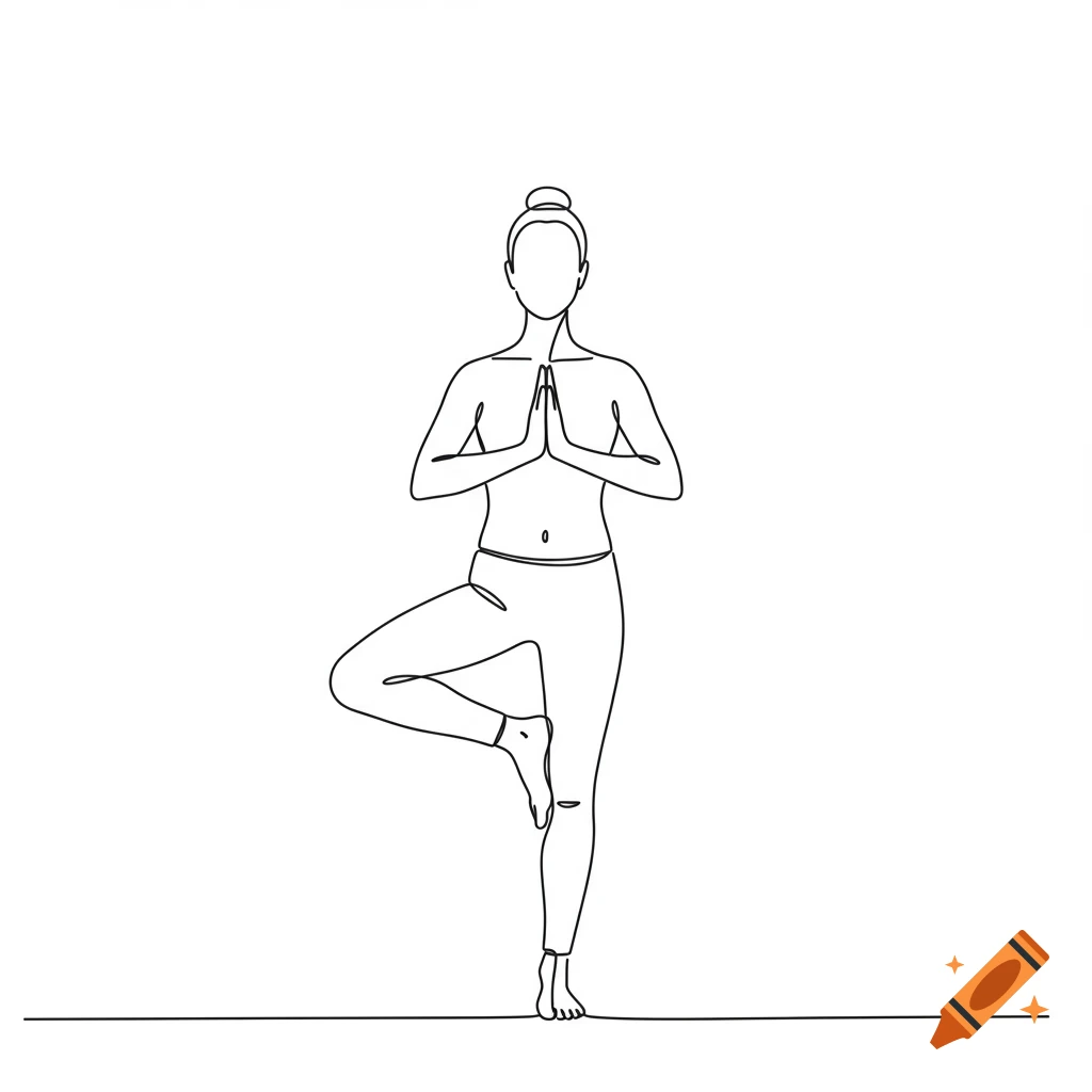 A minimalist line drawing of a person in Tree Pose yoga.
