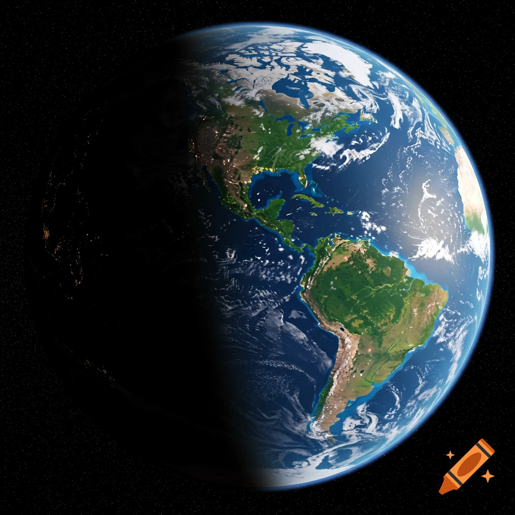 View of Earth from space showing the Americas and the terminator line
