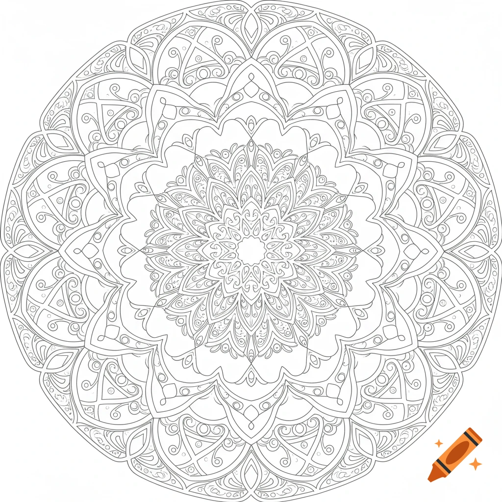 Black and white line art mandala design, perfect for coloring.