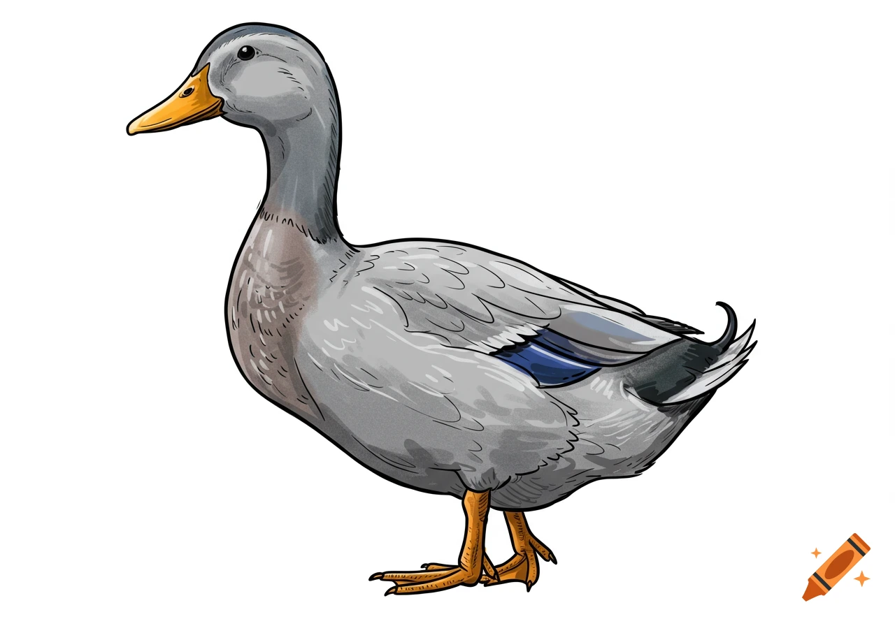 Sketch-style illustration of a duck standing.