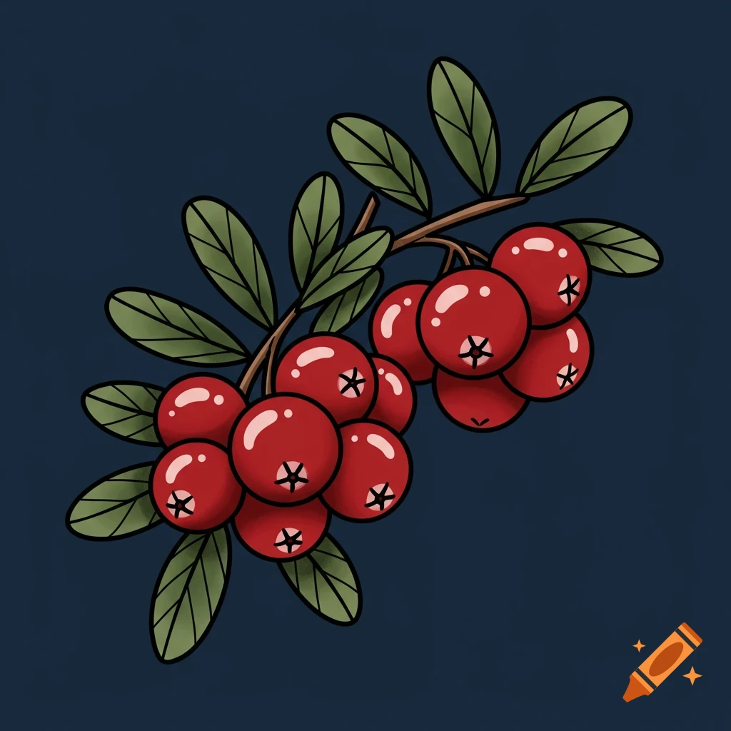 American traditional tattoo design of a cranberry branch with red berries and green leaves