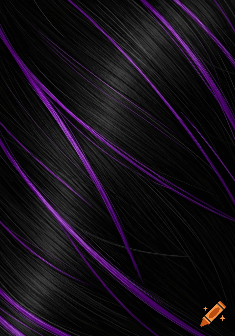 Close up of black hair with bright purple highlights and peekaboo streaks.