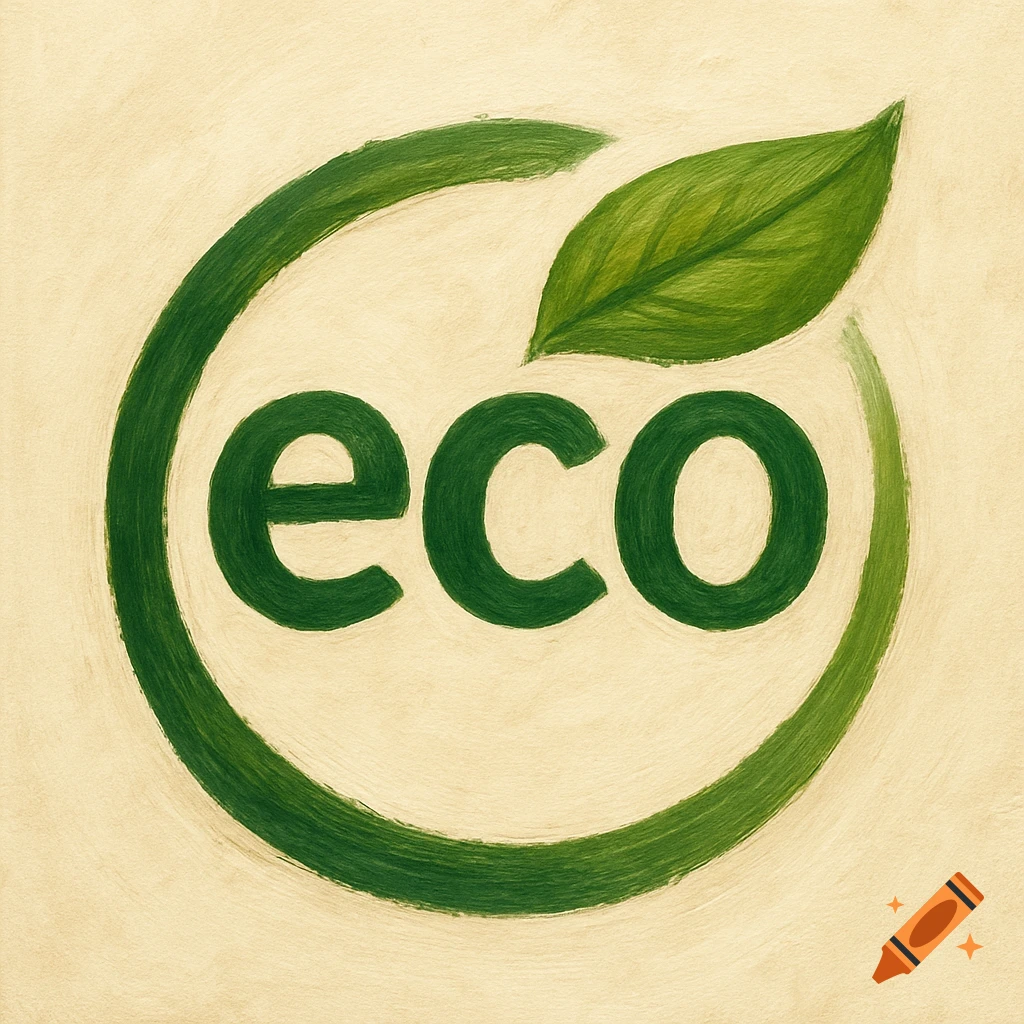 Painterly graphic logo with the word 'eco', a leaf, and a green circle.