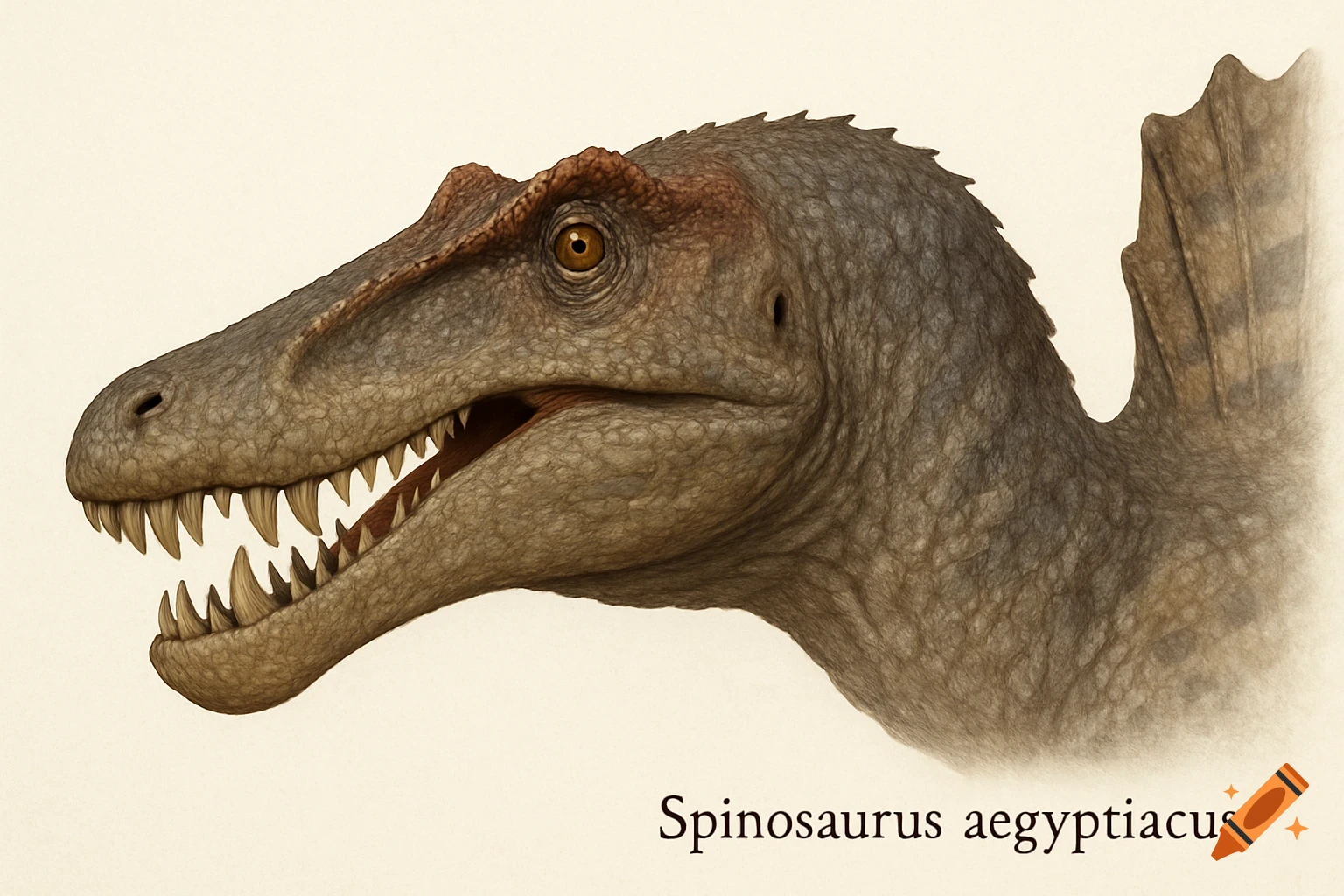 Scientific illustration of a Spinosaurus aegyptiacus head