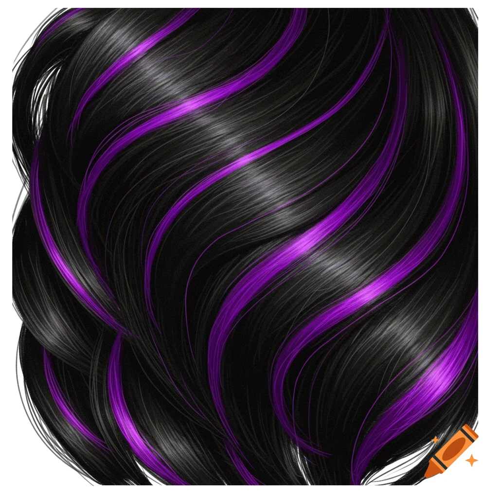 Close-up of dark hair with vibrant purple highlights