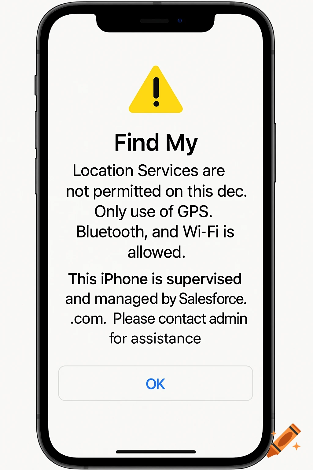 iPhone screen displaying a warning message with a yellow triangle icon.