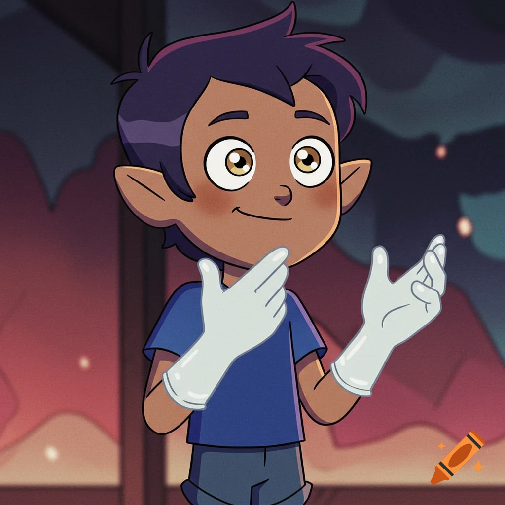 Cartoon portrait of Gus from Owl House wearing white gloves.