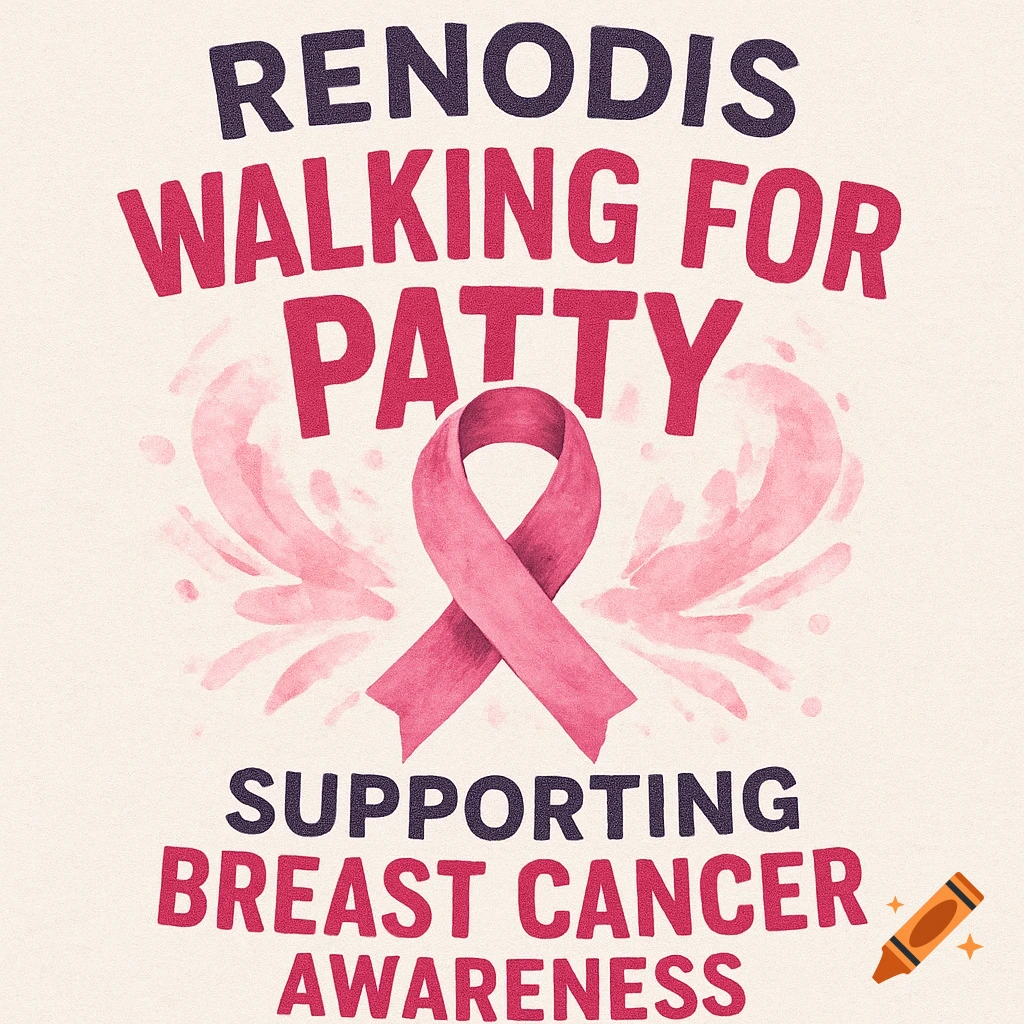 Breast cancer walk design with pink ribbon and text for Renodis supporting Patty and breast cancer awareness.