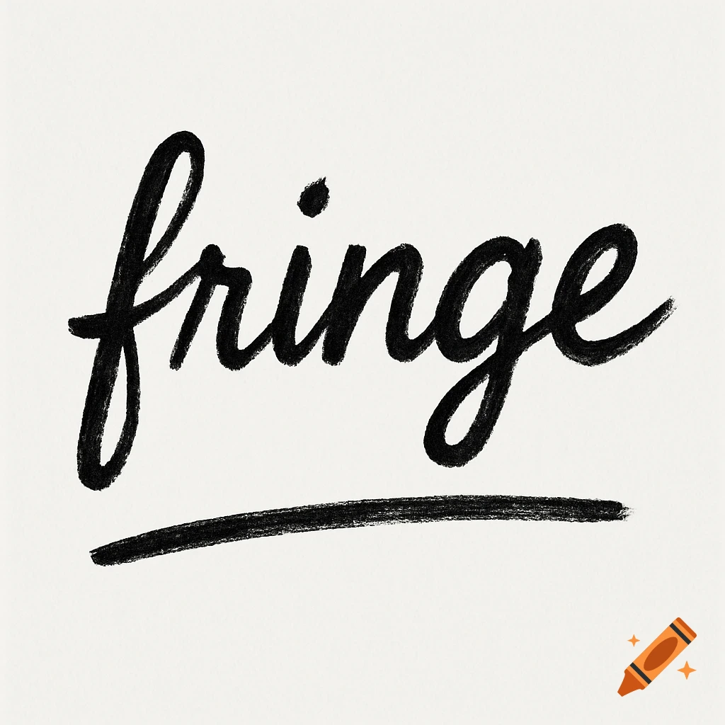 Black cursive text spelling fringe with a line underneath on a white background.
