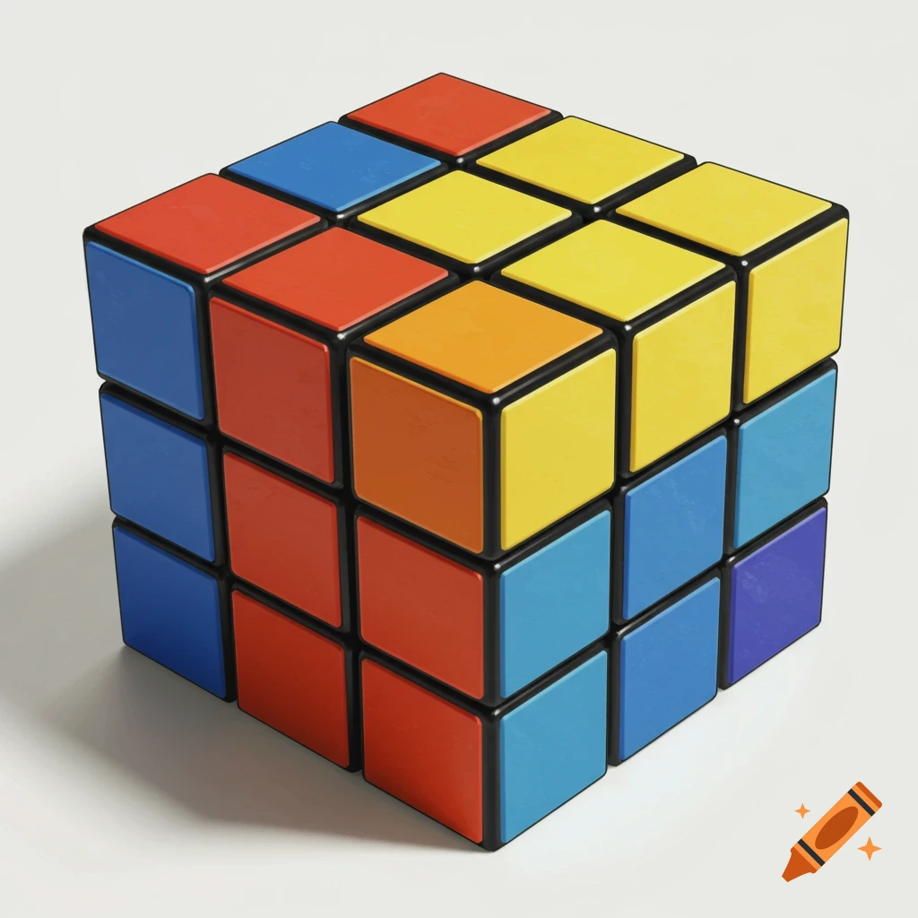A partially solved Rubik's Cube shown at an angle