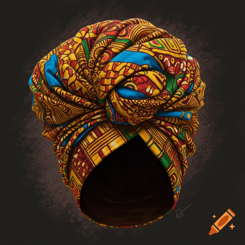 Colorful patterned African headwrap illustration