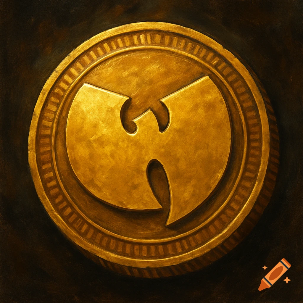 A detailed gold coin with the Wu-Tang Clan logo in the center.