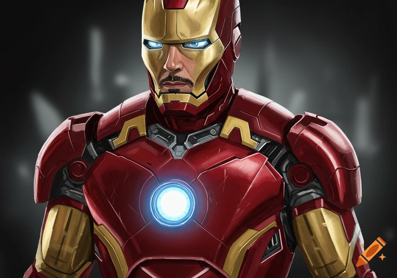 Digital illustration of Iron Man's upper body showing his suit and face.