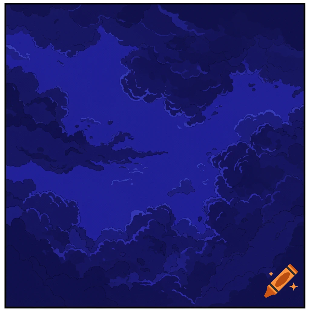 A dark, cartoon-style cloudy sky.