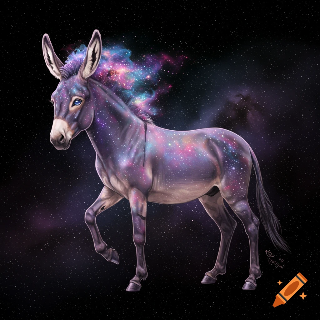 A donkey-like creature covered in a galaxy pattern stands against a ...