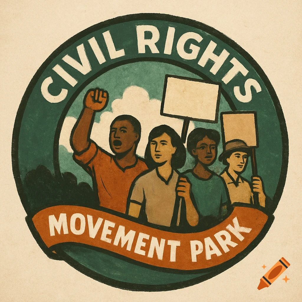 A vintage-style logo depicting people marching in a civil rights movement.
