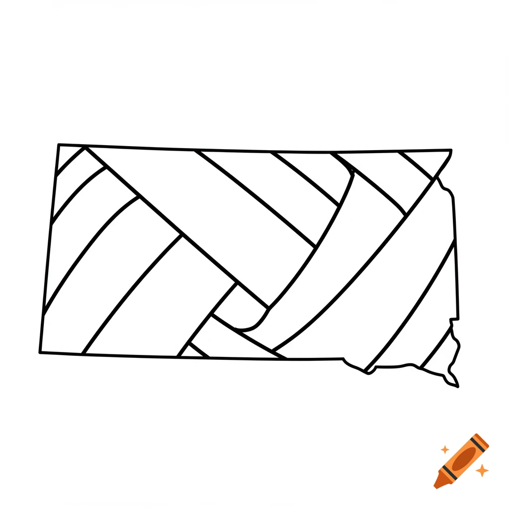 Clipart outline of the state of South Dakota filled with volleyball seams.