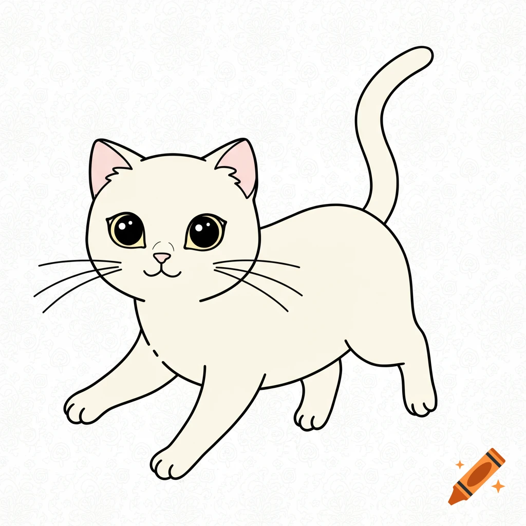 Cartoon drawing of a cute white cat.