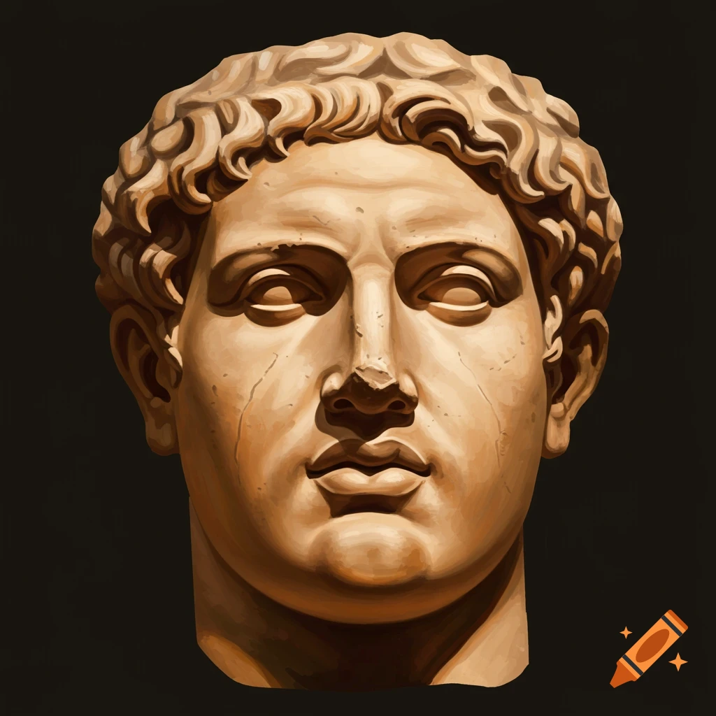 Digital drawing of a classical Roman statue bust of a man against a dark background