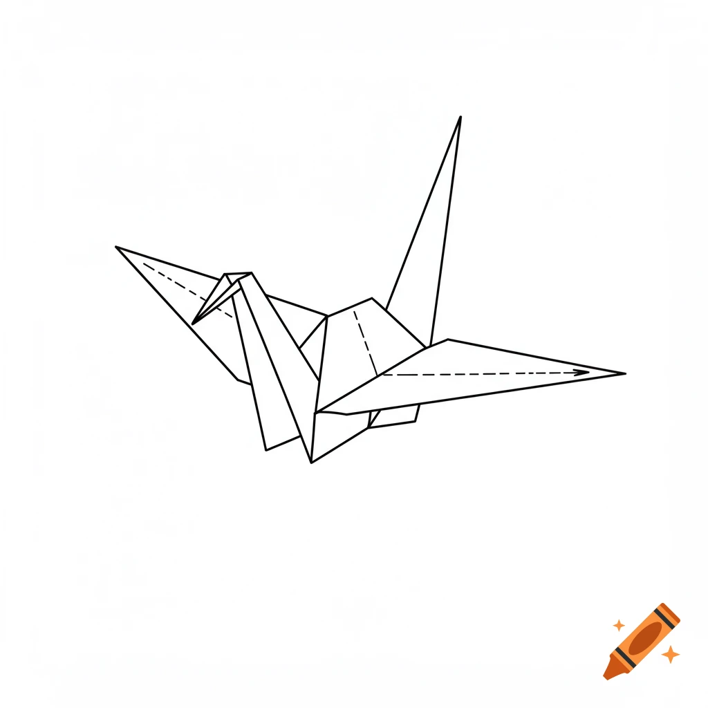 Simple line drawing of an origami crane.