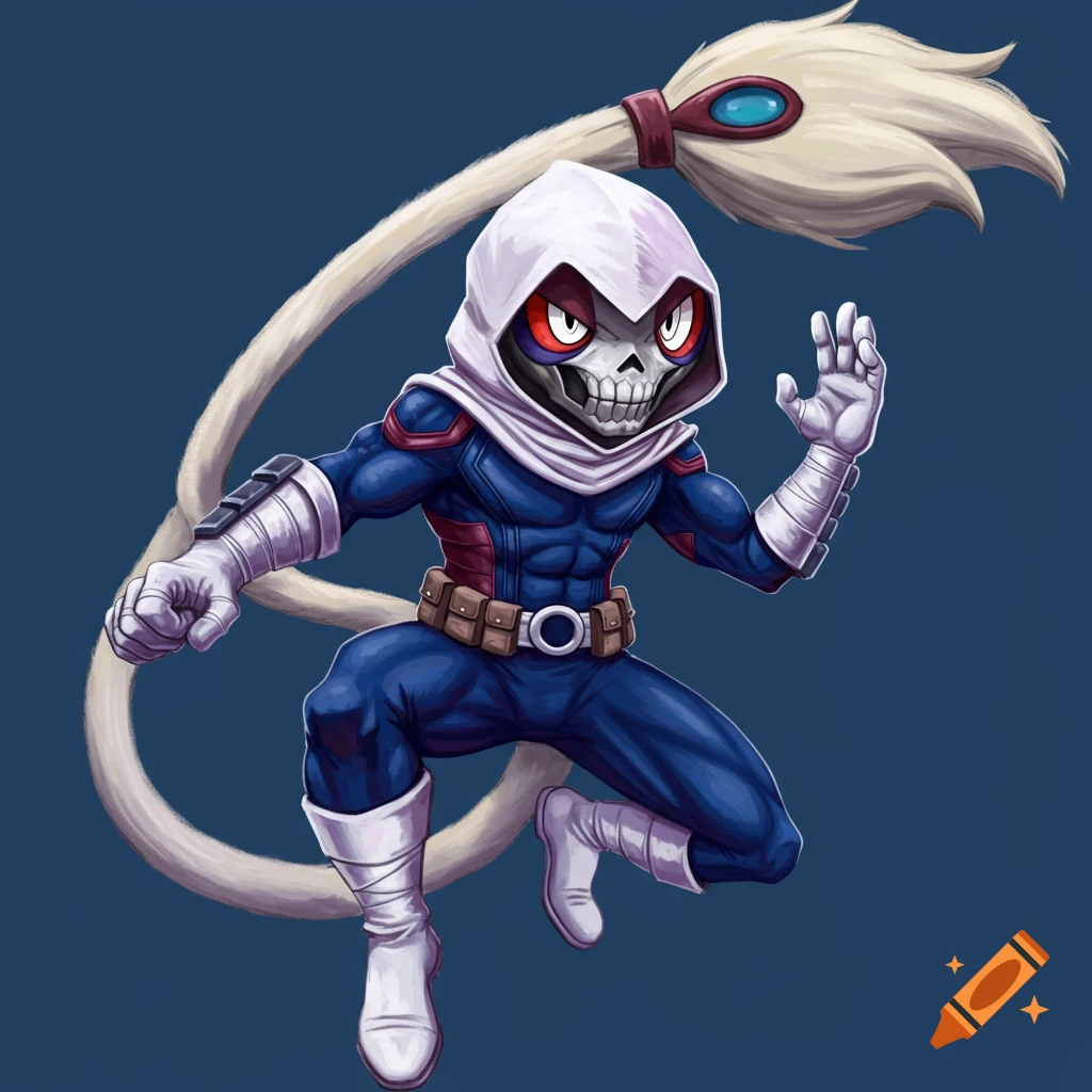 Cartoon character fusing Smeargle and Taskmaster, striking a pose.