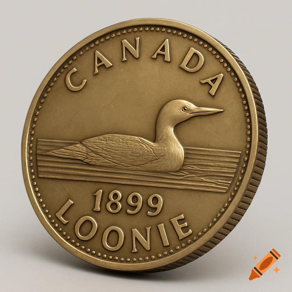 A 3D illustration of a Canadian gold coin with a loon, dated 1899.