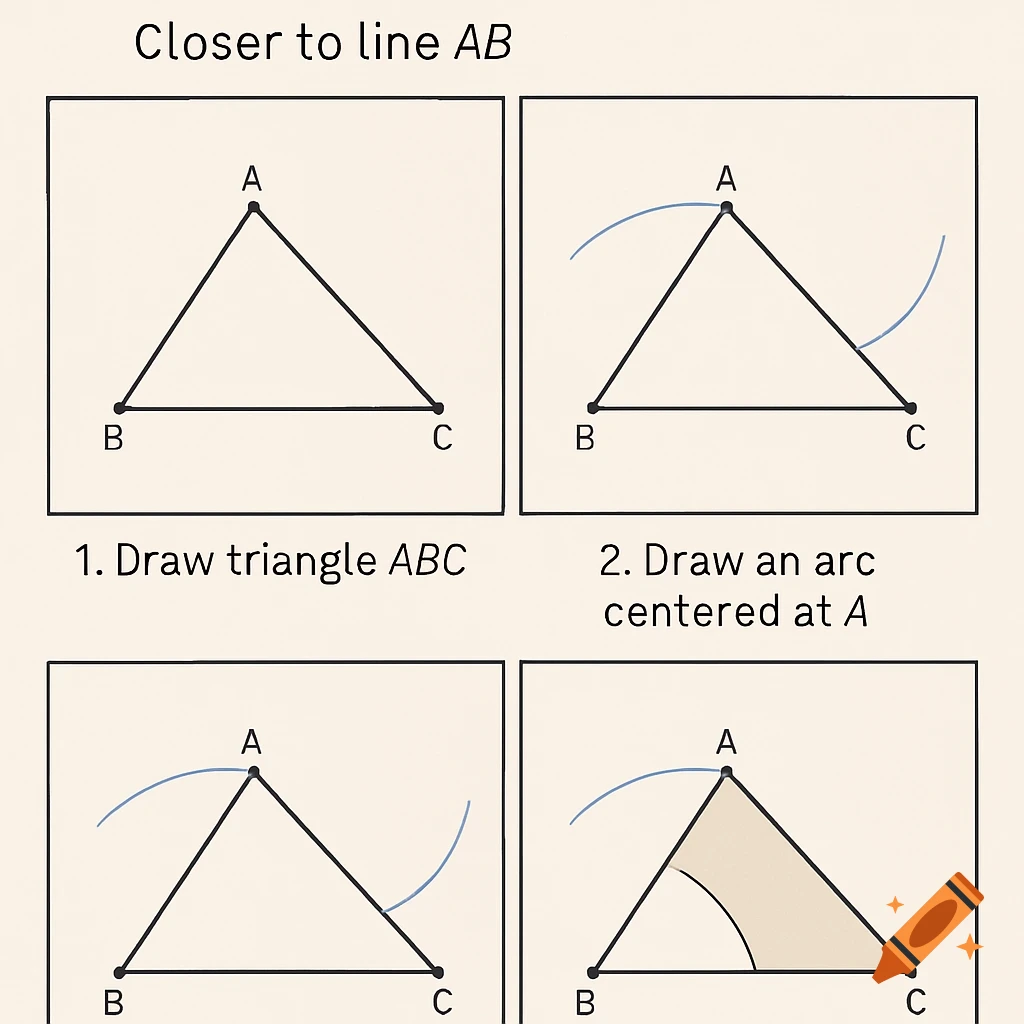 Step-by-step geometric diagram showing construction related to a triangle.