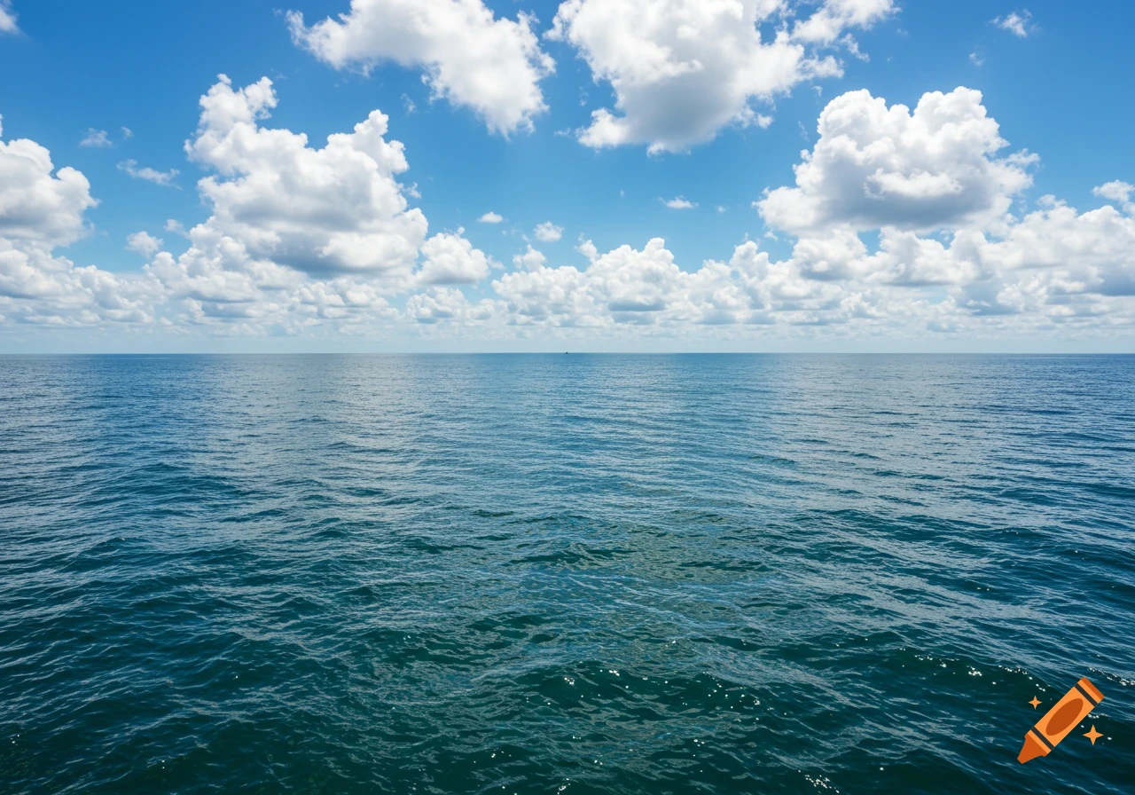 Blue ocean under a sky with white clouds.