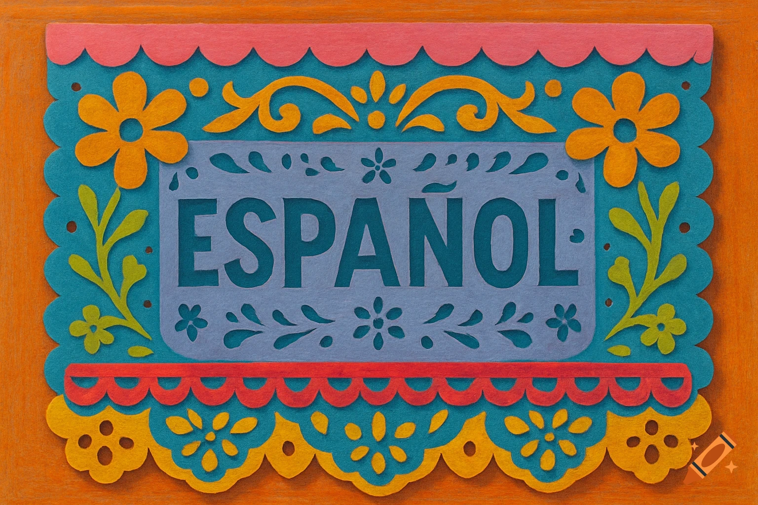 Colorful paper picado decoration with the word 