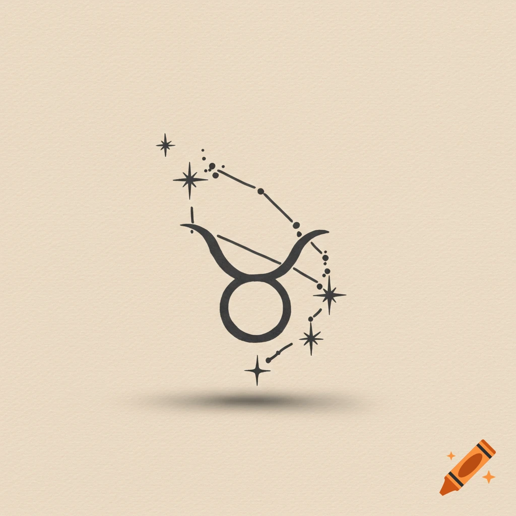 Minimalist illustration of the Taurus zodiac symbol and constellation on a textured background.