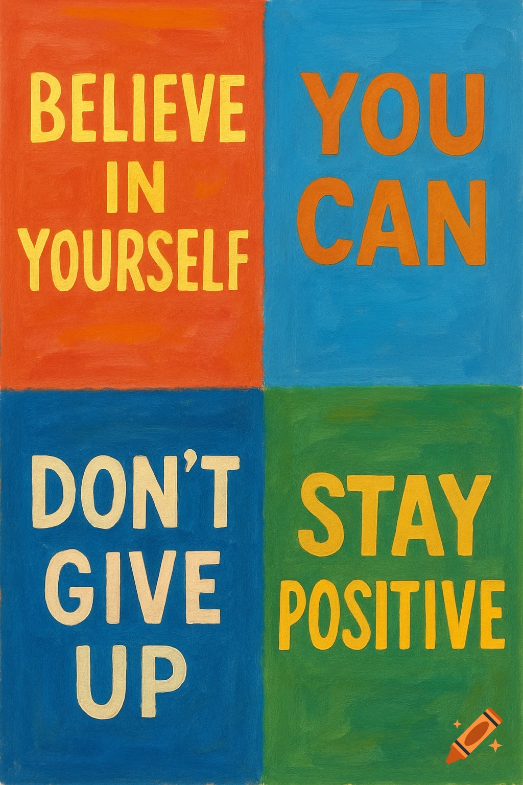Painted image with four colorful panels of motivational text