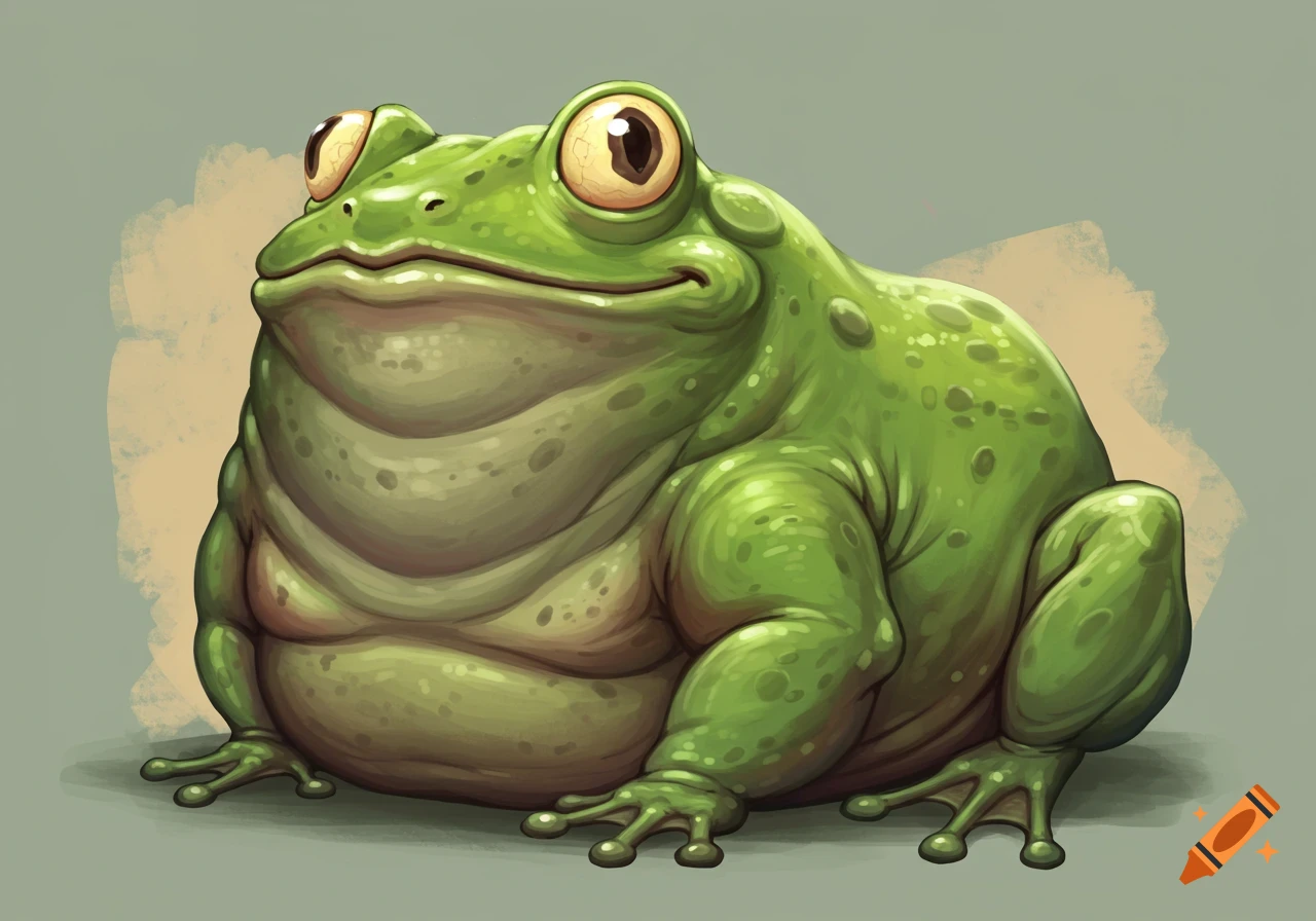 Illustration of a very fat green frog