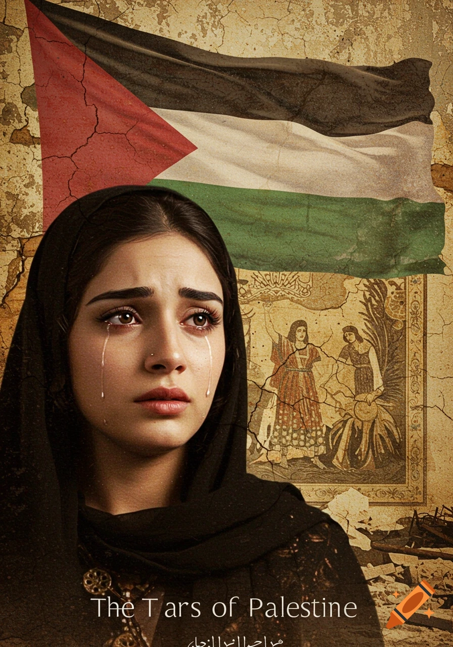 A woman with tears streaming down her face looks upward, in front of a ...