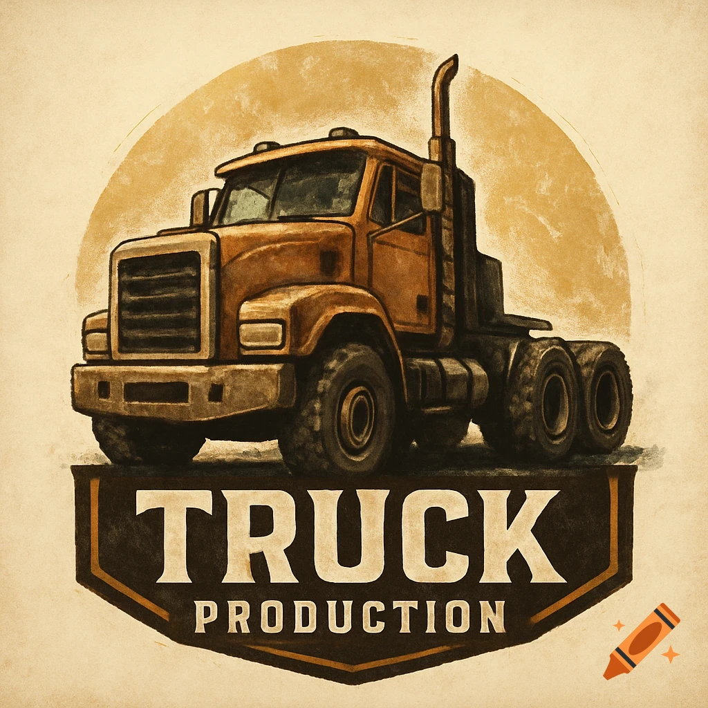 Vintage illustration of a truck logo with 'TRUCK PRODUCTION' text.