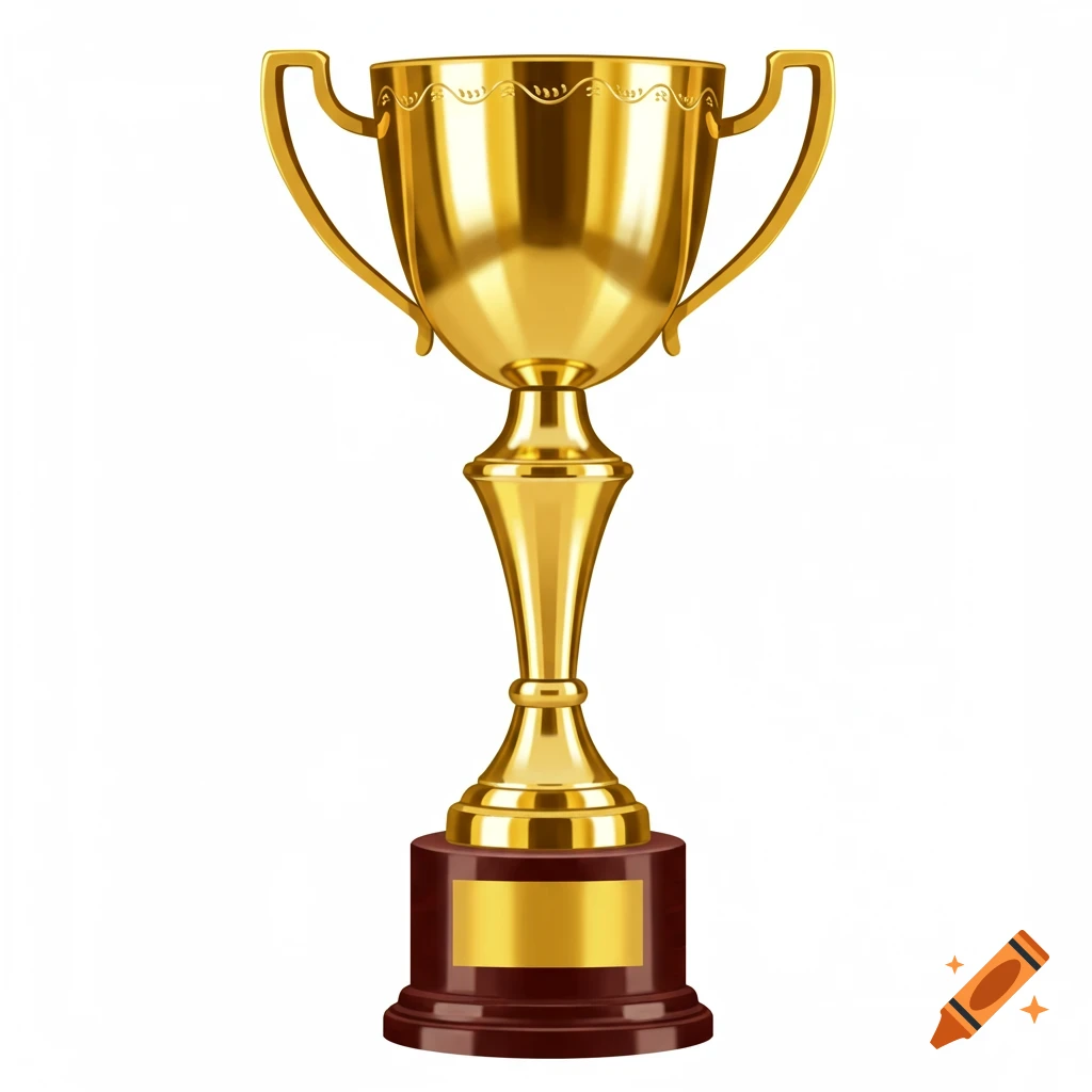 A golden trophy on a brown base.