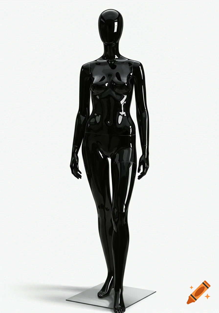 Glossy black full body female mannequin on a base