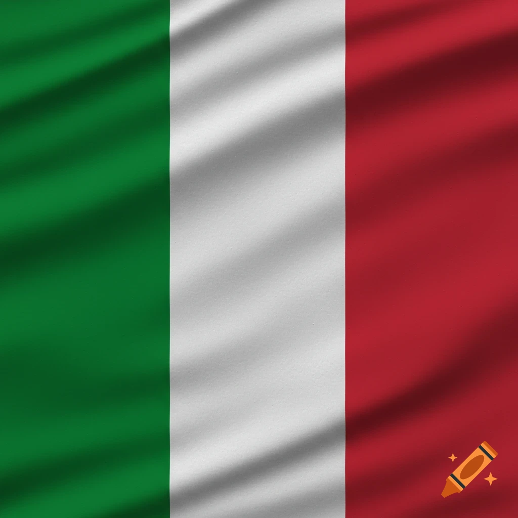 Close-up view of a waving Italian flag with green, white, and red vertical stripes.